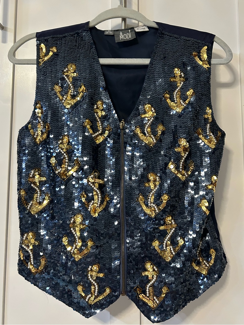 Rare Vintage Modi silk embroidered gold anchor embroidered vest